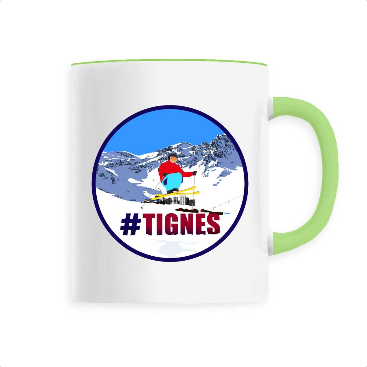 Mug céramique - Anse colorée - 330 ml - Tignes Ski H