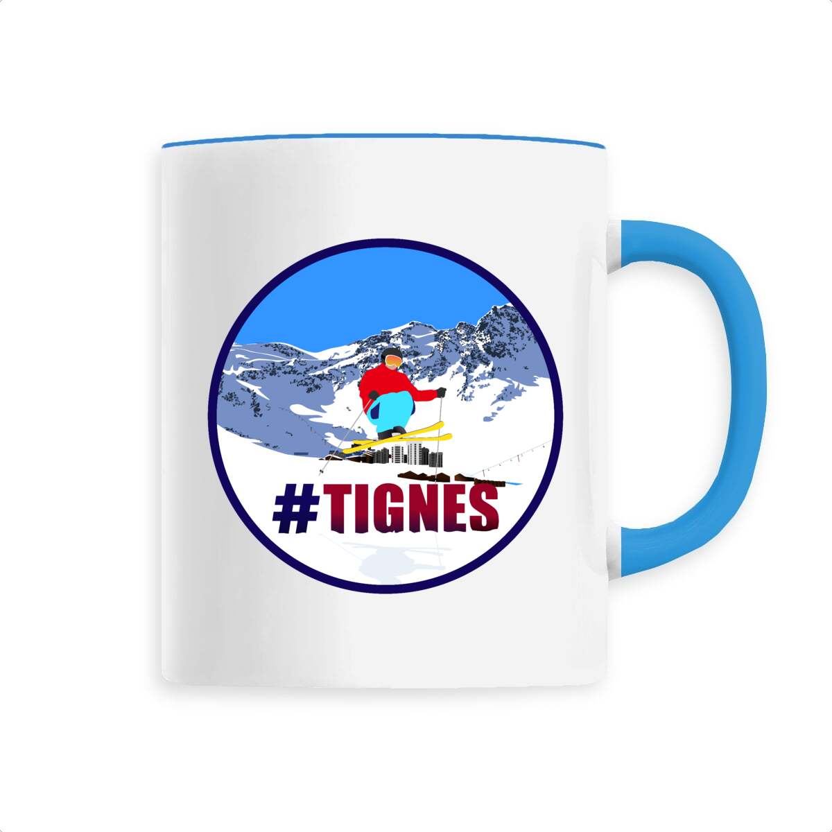 Mug céramique - Anse colorée - 330 ml - Tignes Ski H