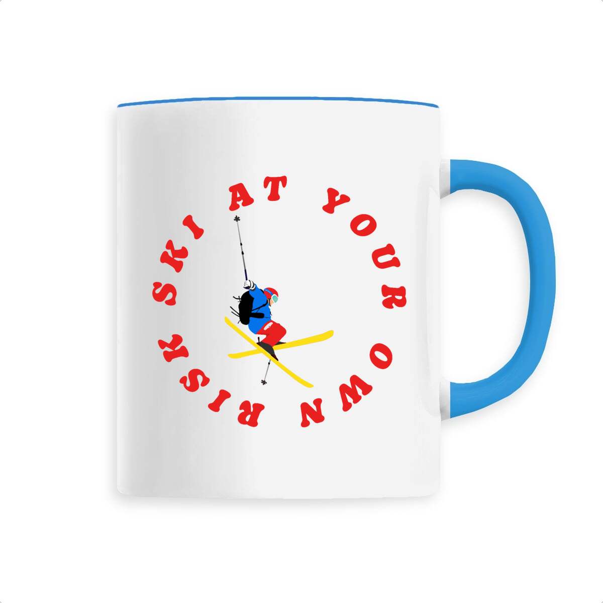 Mug céramique - Anse colorée - 330 ml - Ski at your own risk