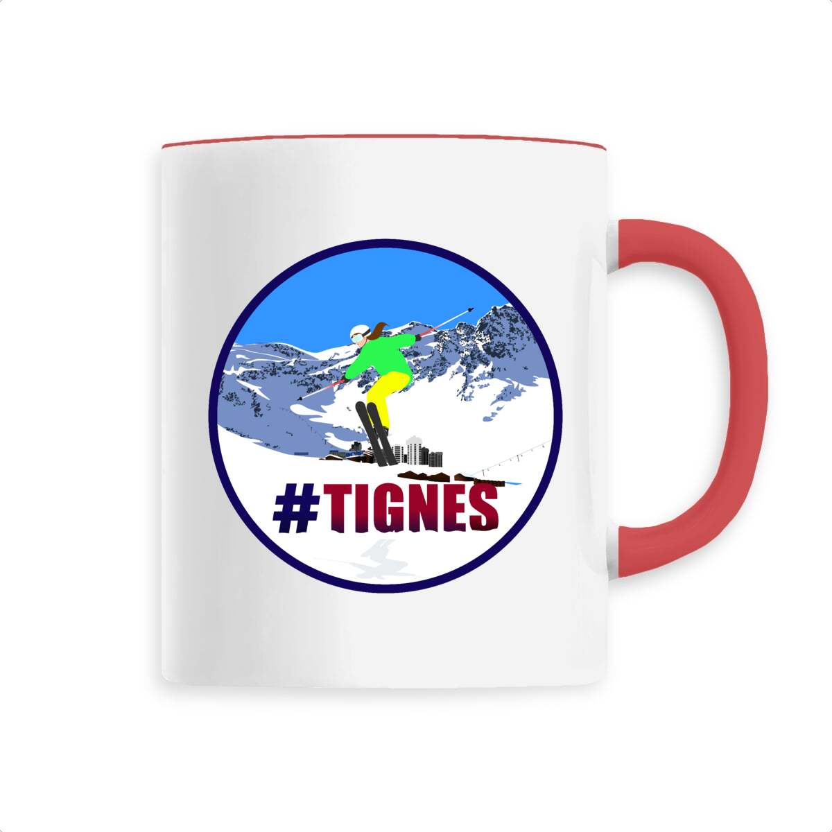 Mug céramique - Anse colorée - 330 ml - Tignes Ski W