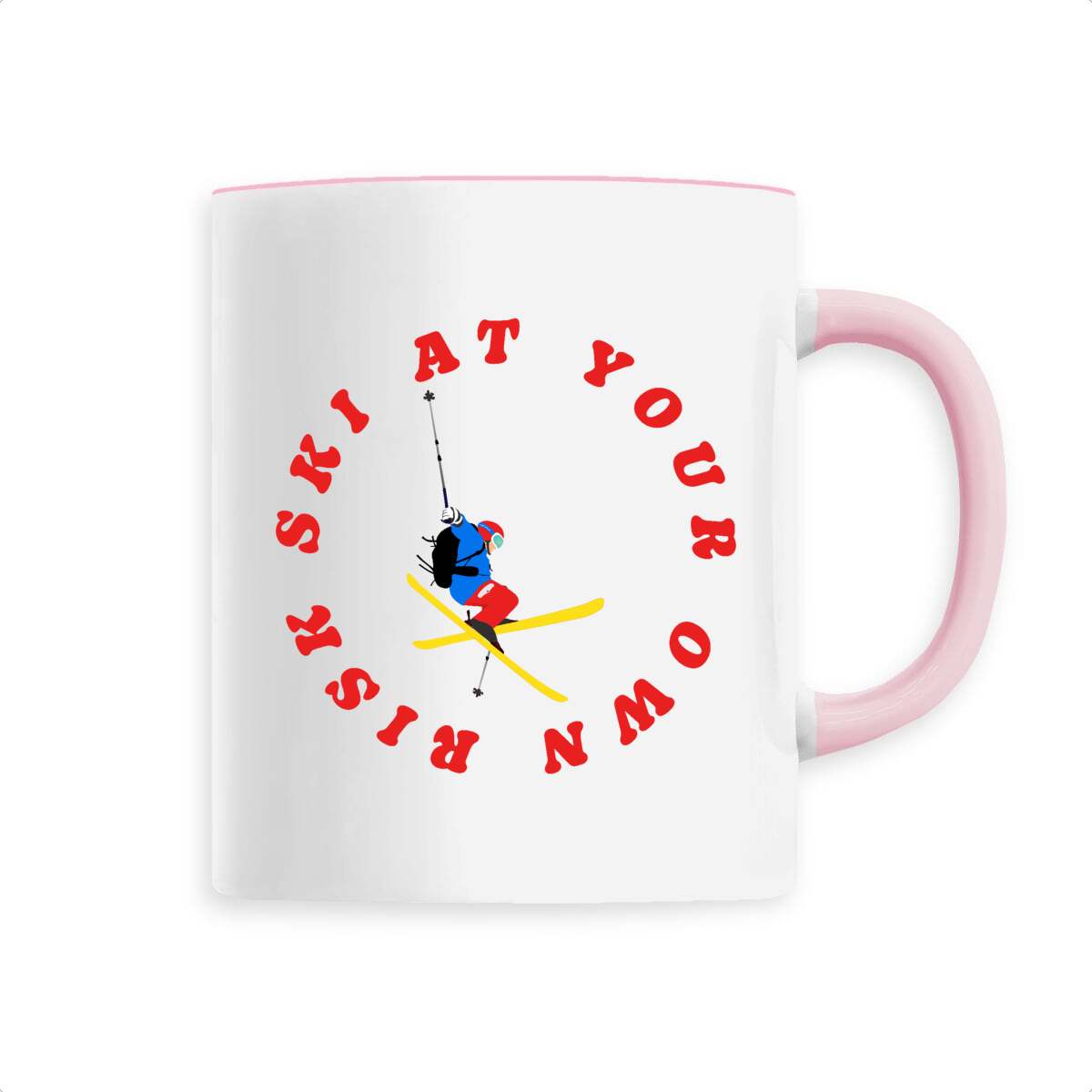 Mug céramique - Anse colorée - 330 ml - Ski at your own risk