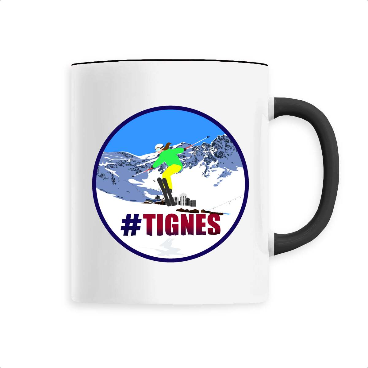 Mug céramique - Anse colorée - 330 ml - Tignes Ski W
