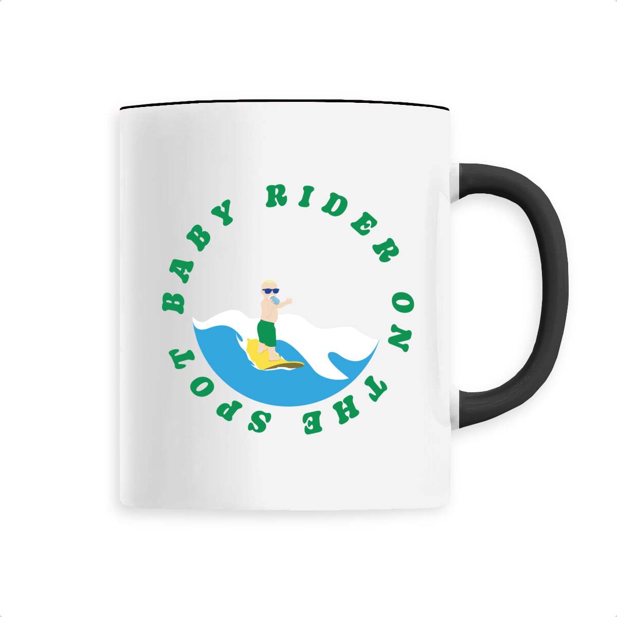 Mug céramique - Anse colorée - 330 ml - Baby rider on the spot