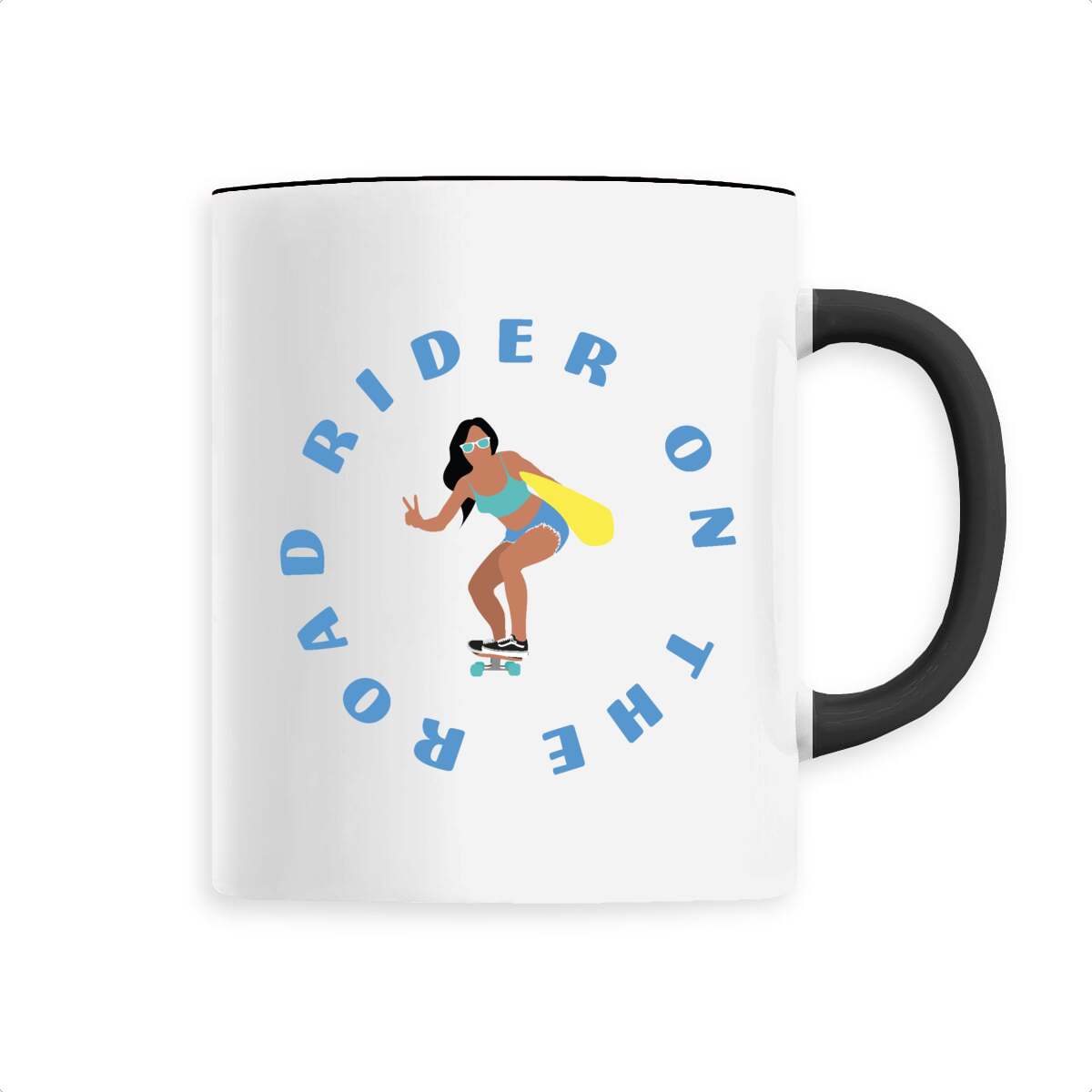 Mug céramique - Anse colorée - 330 ml - Rider on the road