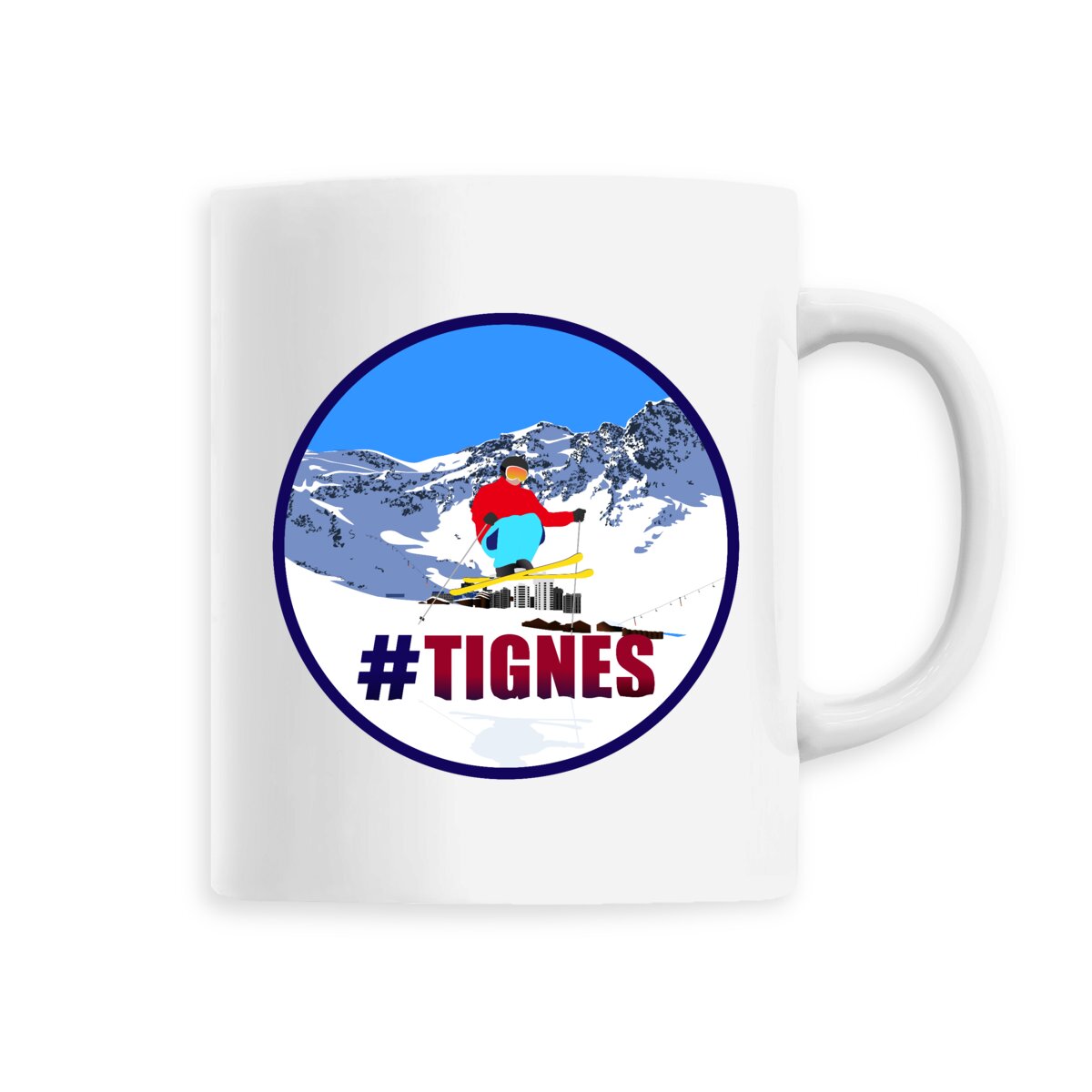 Mug céramique - Anse colorée - 330 ml - Tignes Ski H