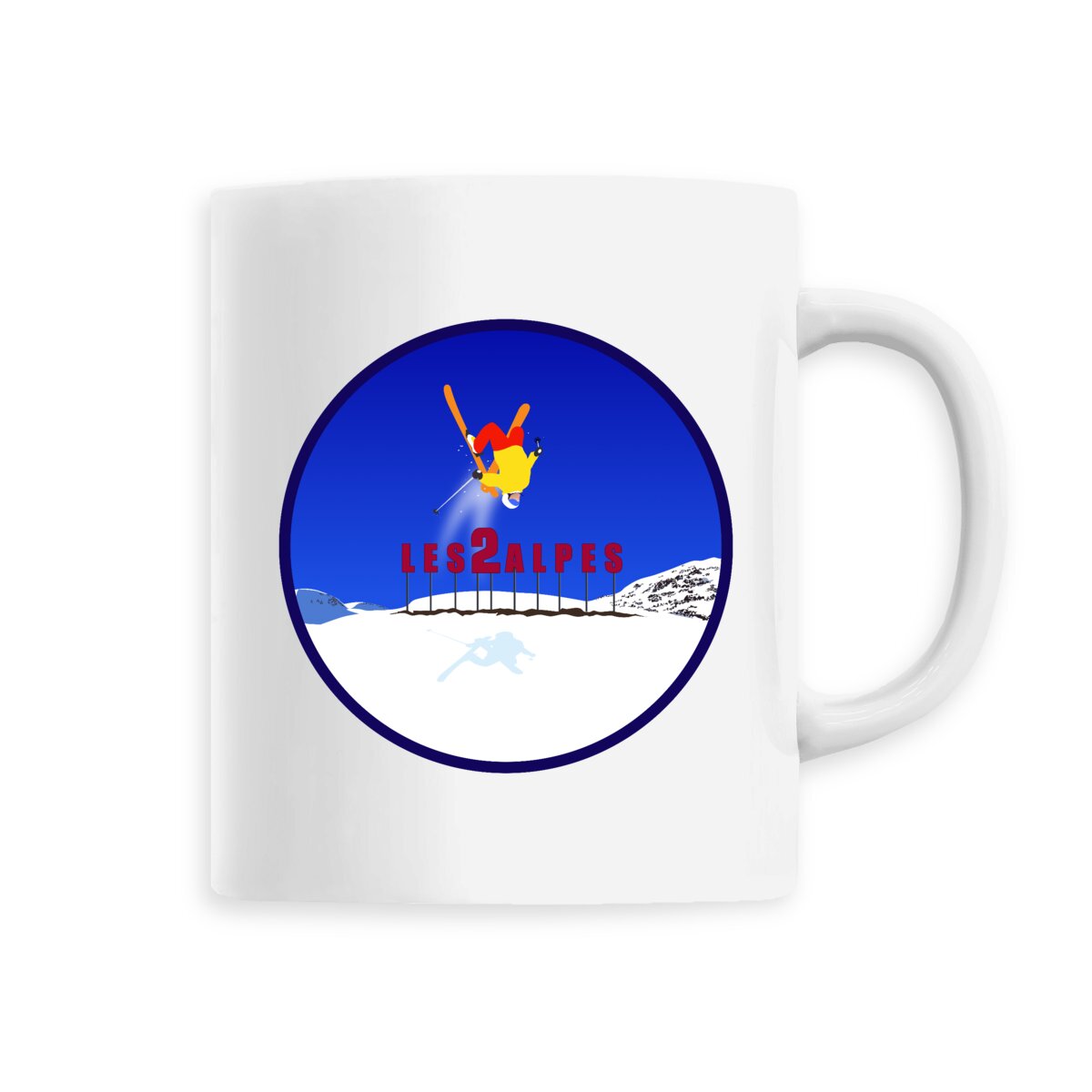 Mug céramique - Anse colorée - 330 ml - Les 2 Alpes Ski H