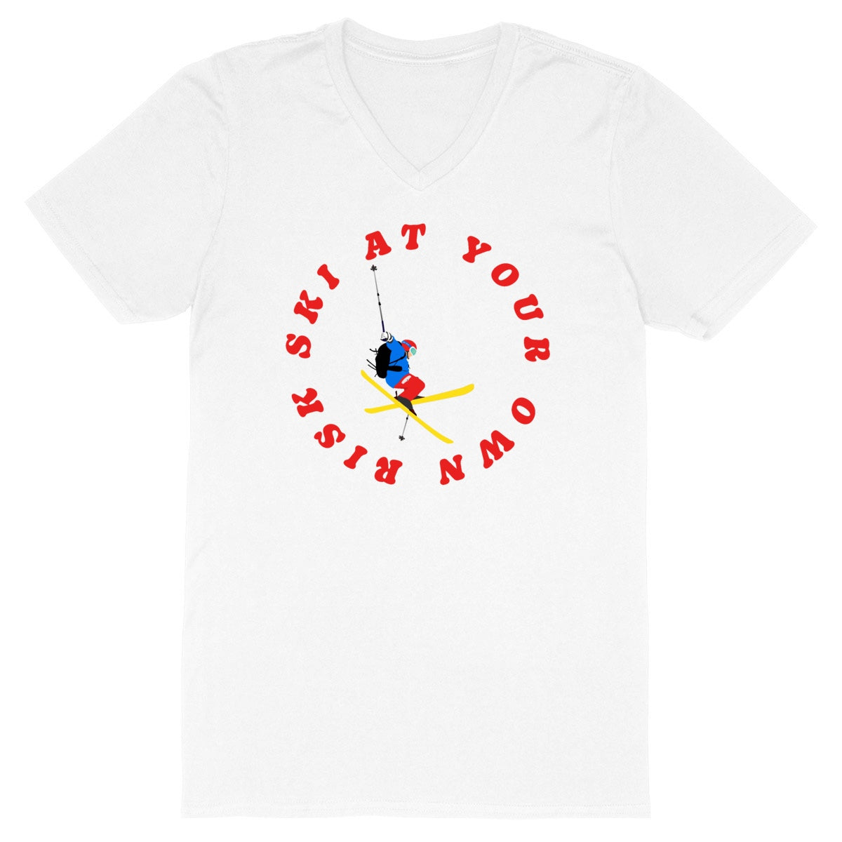 T-shirt Homme - Col V - 100% Coton Bio - Ski at your own risk