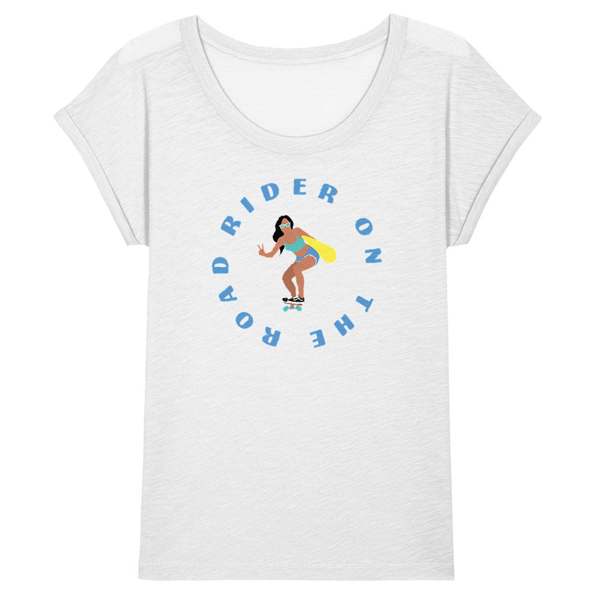 T-shirt Femme - Manches retroussées - 100% Coton BIO - Rider on the road