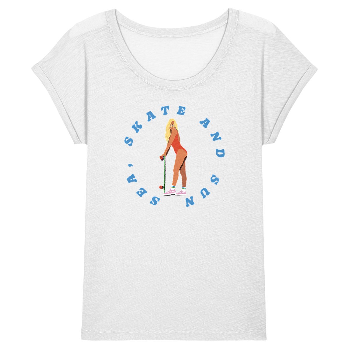 T-shirt Femme - Manches retroussées - 100% Coton BIO - Sea, Skate and Sun