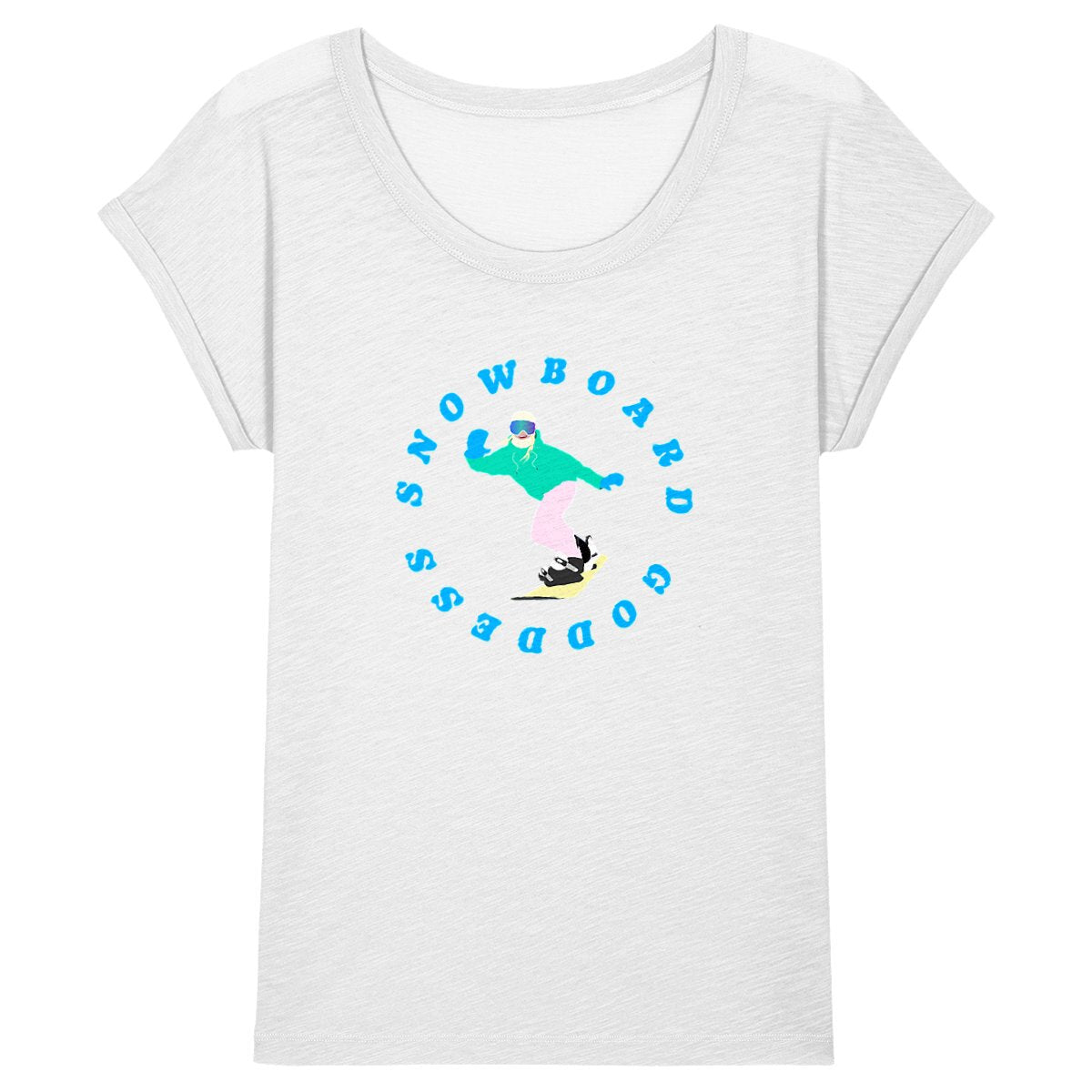 T-shirt Femme - Manches retroussées - 100% Coton BIO - Snowboard goddess
