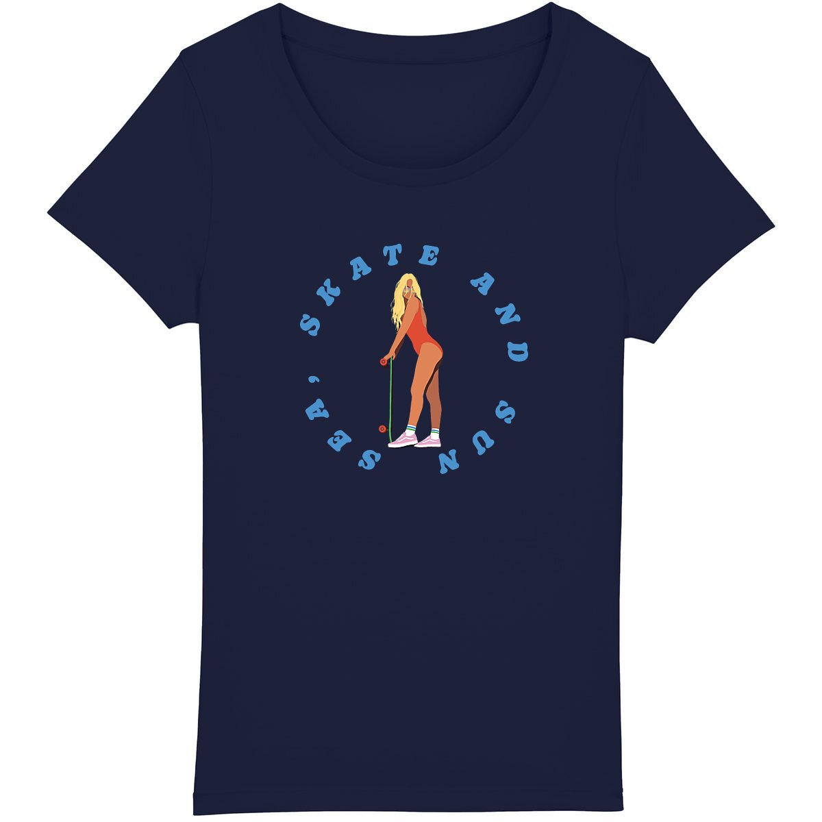 T-shirt Femme - Coupe Classique -100% Coton BIO - Sea, Skate and sun