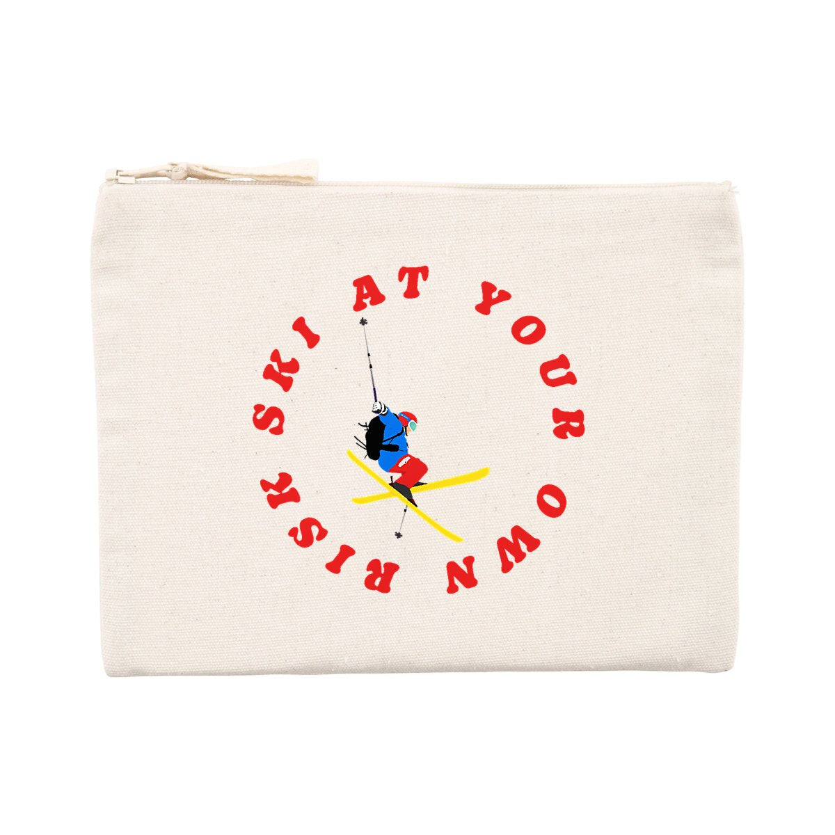 Pochette zippée - Coton recyclé - 21,5 x 16 cm - Ski at your own risk