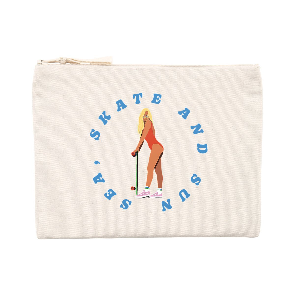 Pochette zippée - Coton recyclé - 21,5 x 16 cm - Sea, Skate and Sun