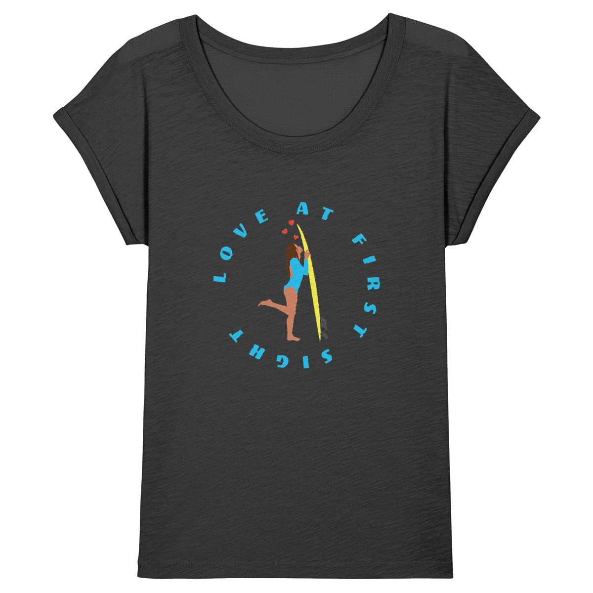 T-shirt Femme - Manches retroussées - 100% Coton BIO - Love at first sight