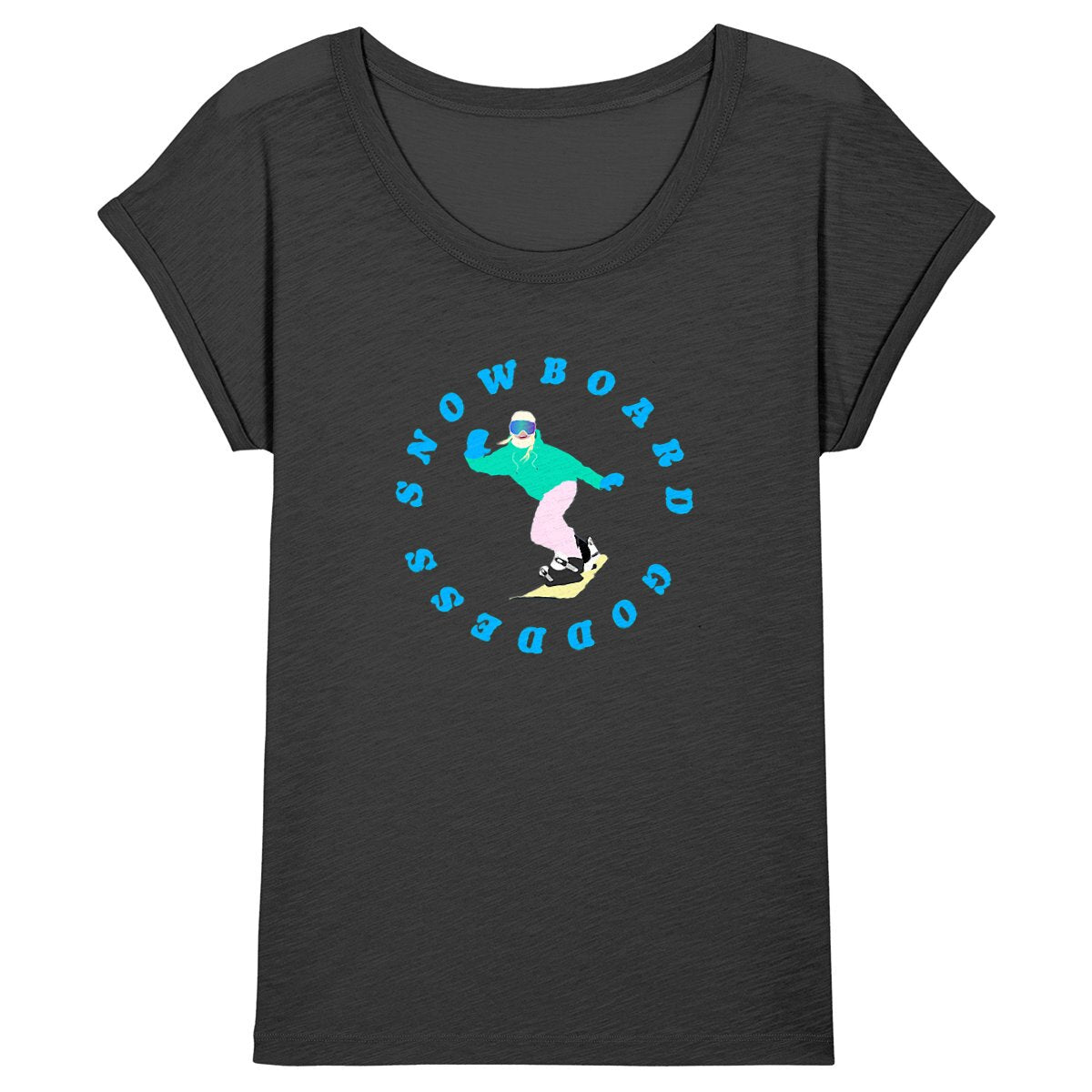 T-shirt Femme - Manches retroussées - 100% Coton BIO - Snowboard goddess