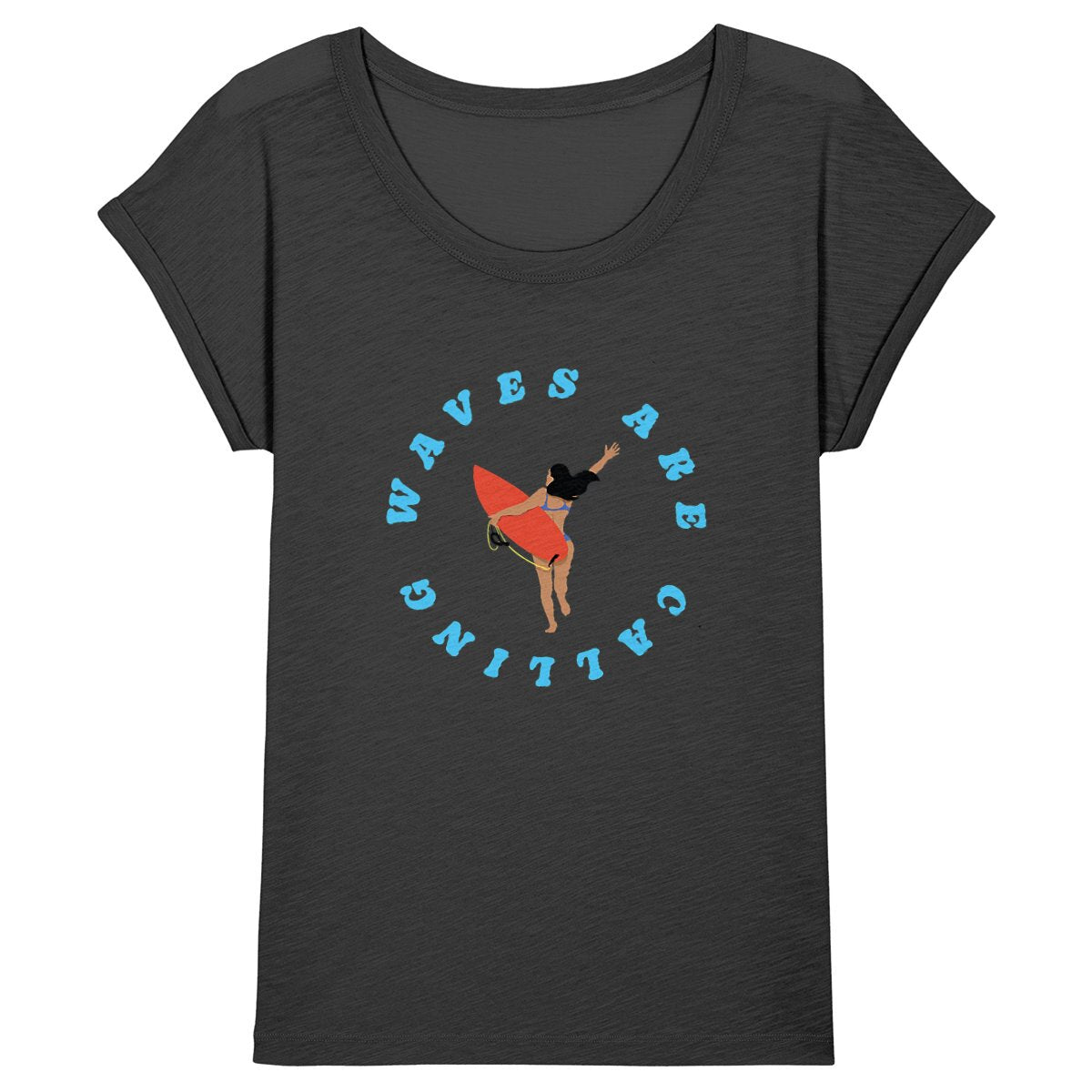 T-shirt Femme - Manches retrousées - 100% Coton BIO - Waves are calling