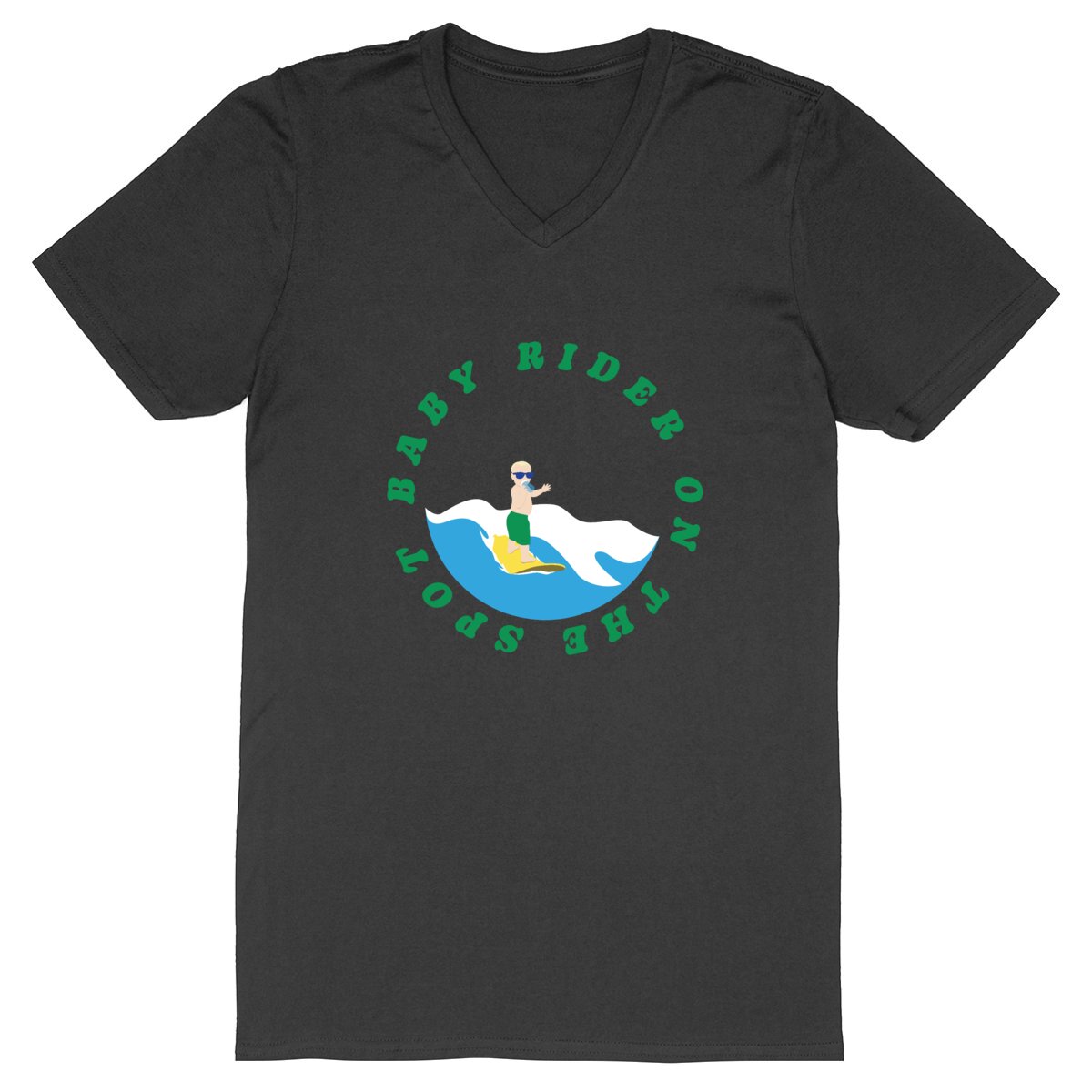 T-shirt Homme - Col V - 100% Coton BIO - Baby rider on the spot