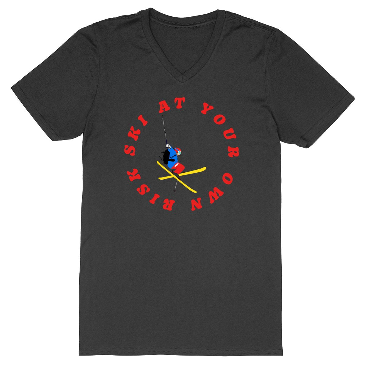 T-shirt Homme - Col V - 100% Coton Bio - Ski at your own risk