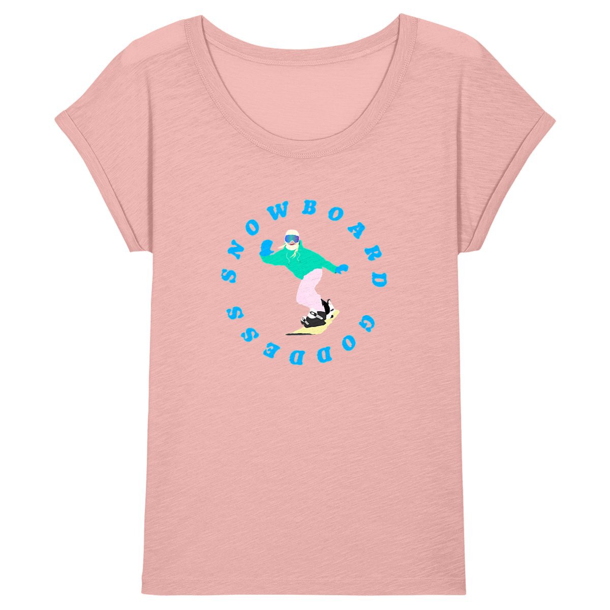 T-shirt Femme - Manches retroussées - 100% Coton BIO - Snowboard goddess