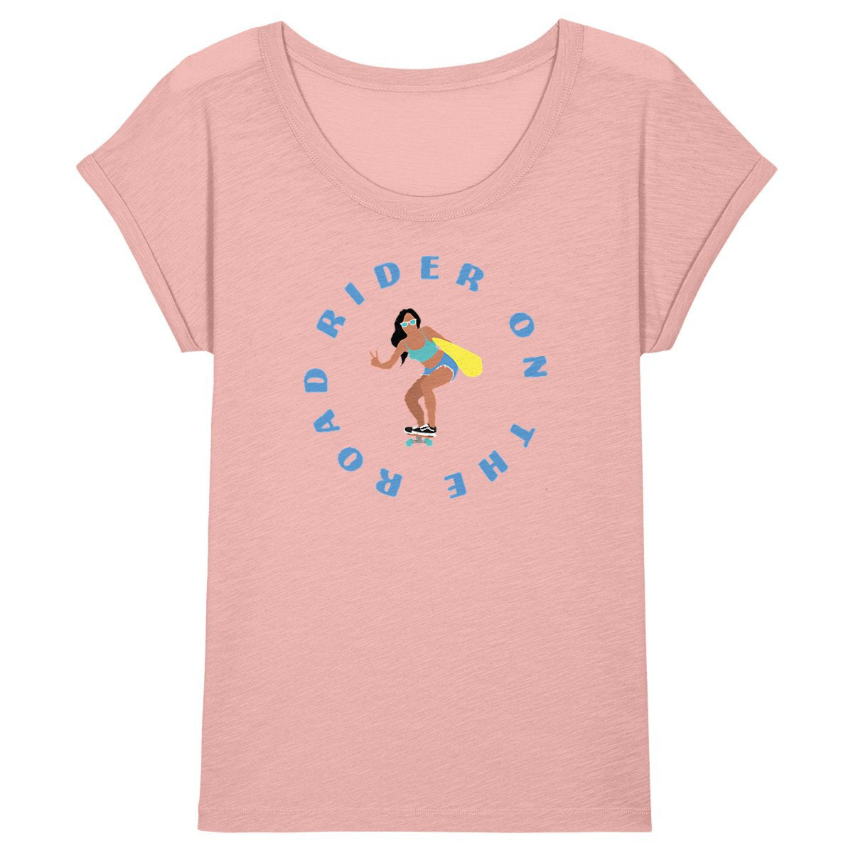 T-shirt Femme - Manches retroussées - 100% Coton BIO - Rider on the road