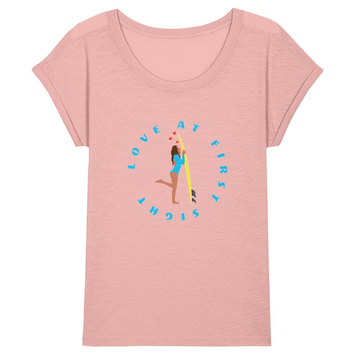 T-shirt Femme - Manches retroussées - 100% Coton BIO - Love at first sight