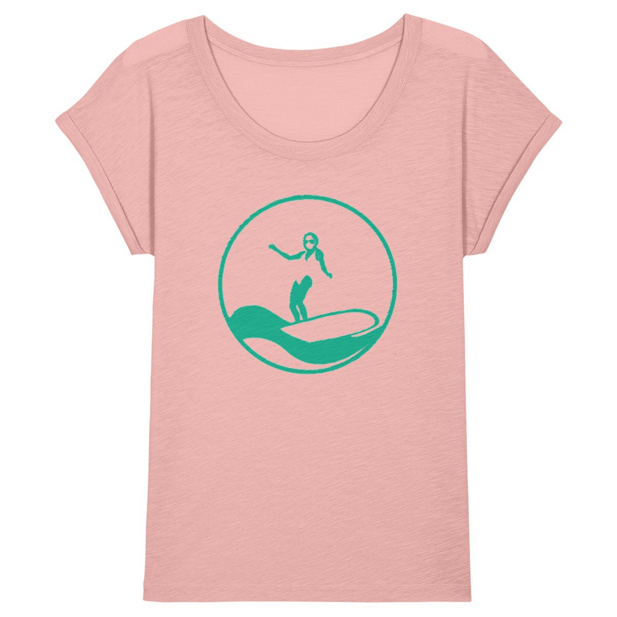 T-shirt Femme - Manches retroussées - 100% Coton BIO - Surf W