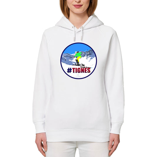 Sweatshirt à capuche Femme - Poches latérales - Coton BIO - Tignes Ski Femme