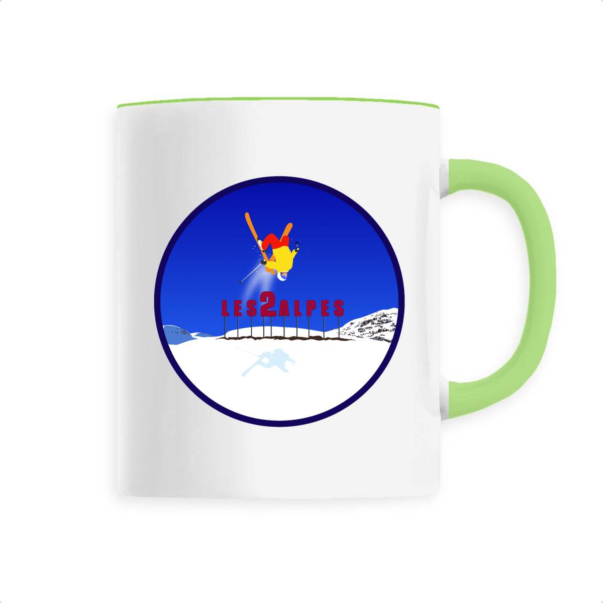 Mug céramique - Anse colorée - 330 ml - Les 2 Alpes Ski H