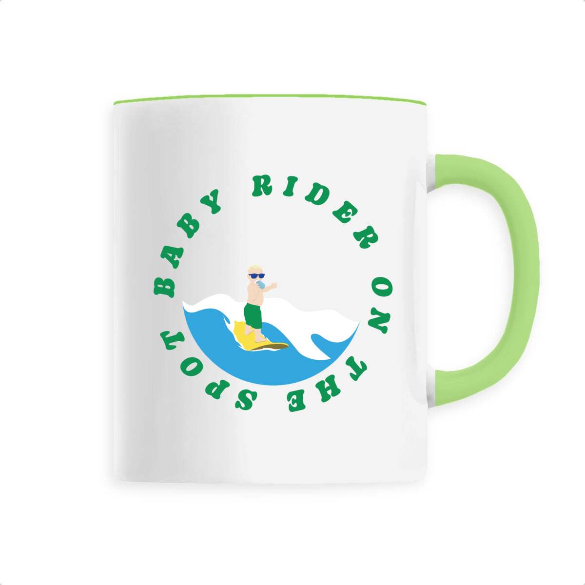 Mug céramique - Anse colorée - 330 ml - Baby rider on the spot