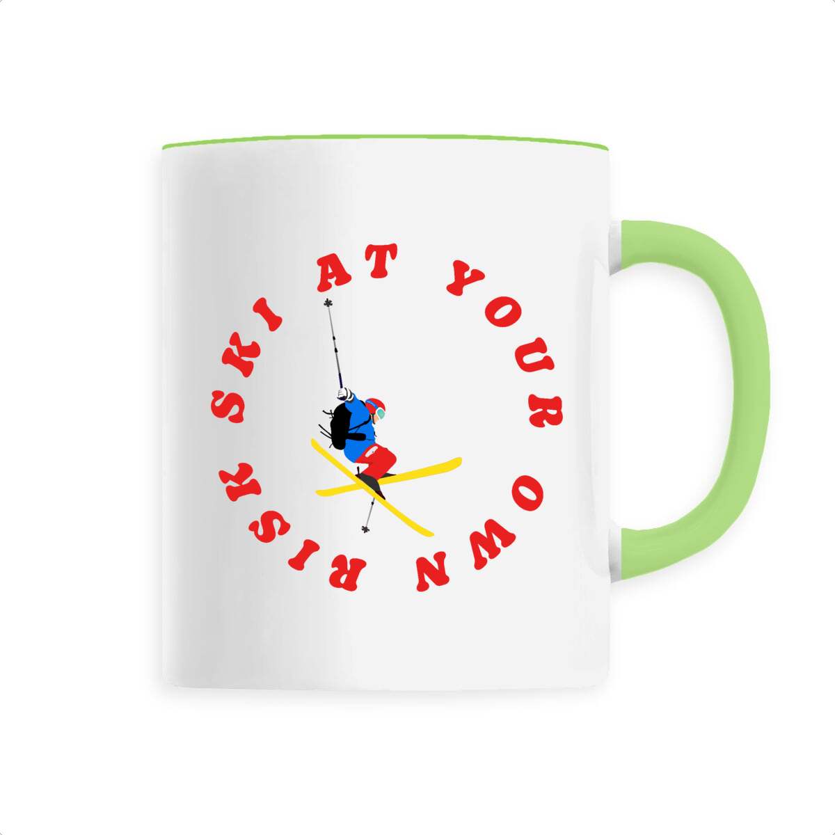 Mug céramique - Anse colorée - 330 ml - Ski at your own risk