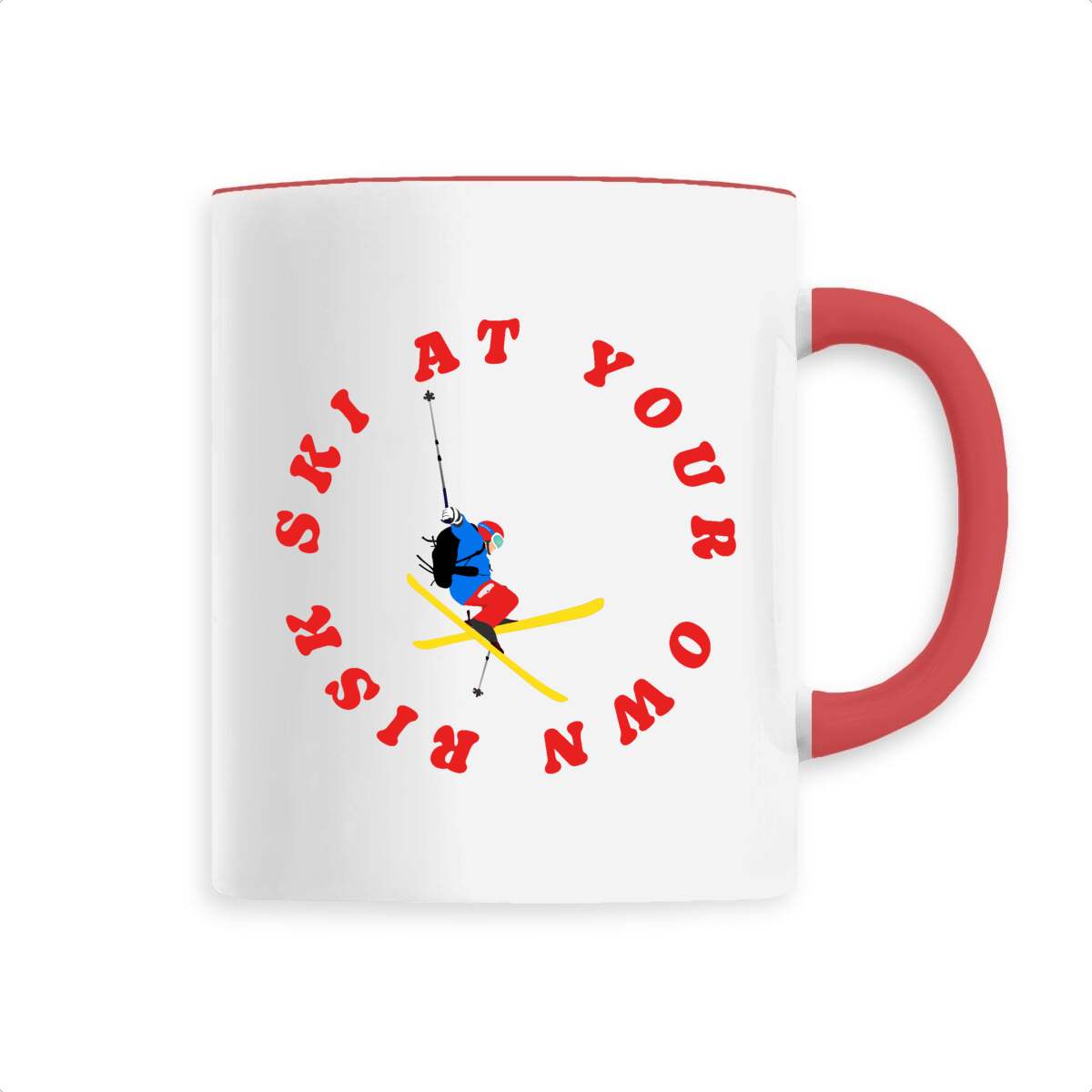 Mug céramique - Anse colorée - 330 ml - Ski at your own risk