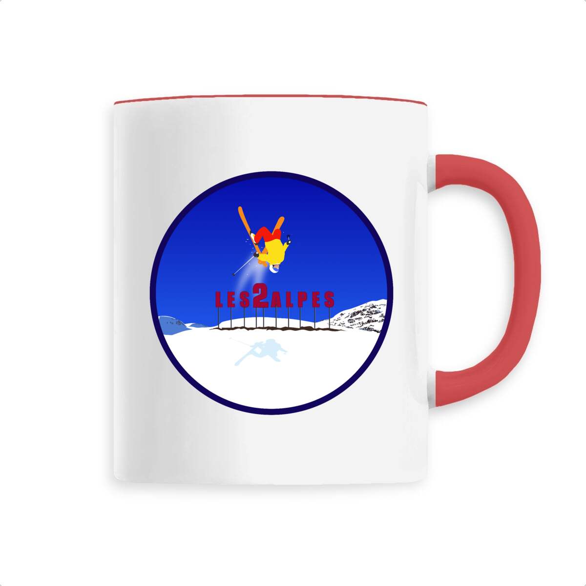 Mug céramique - Anse colorée - 330 ml - Les 2 Alpes Ski H