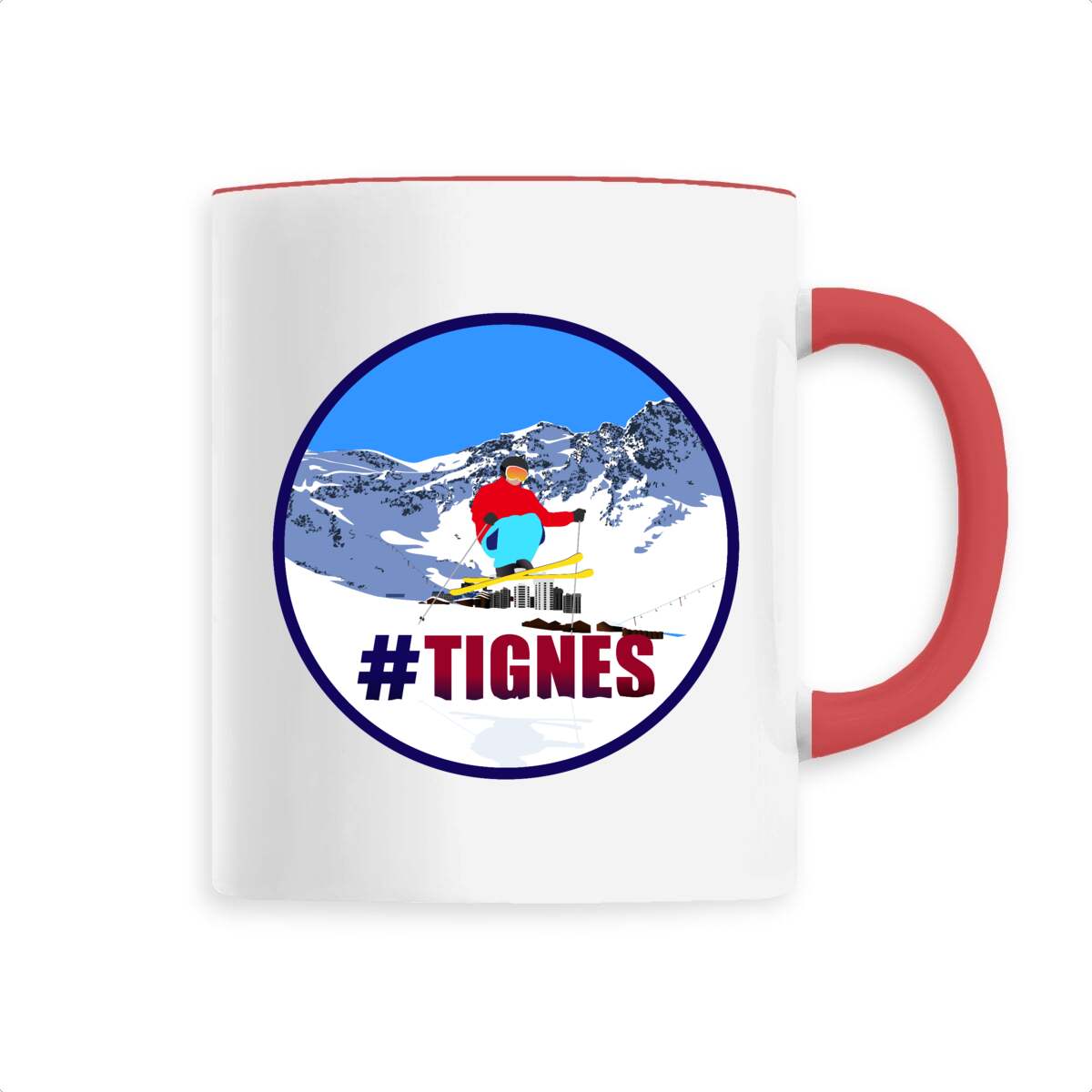 Mug céramique - Anse colorée - 330 ml - Tignes Ski H
