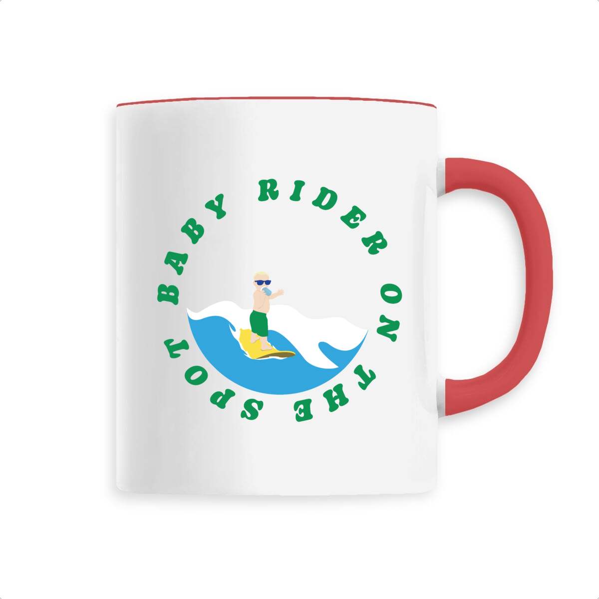 Mug céramique - Anse colorée - 330 ml - Baby rider on the spot
