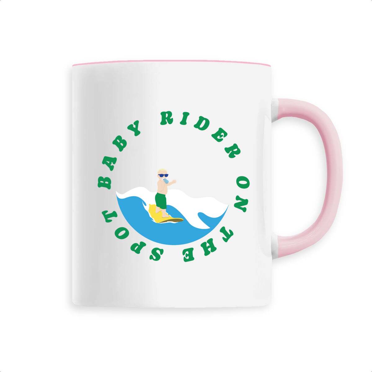 Mug céramique - Anse colorée - 330 ml - Baby rider on the spot