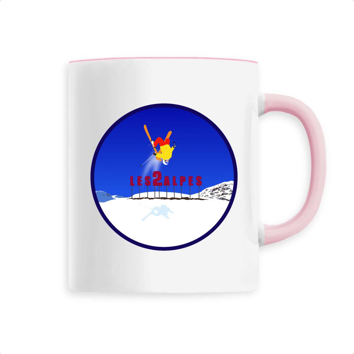 Mug céramique - Anse colorée - 330 ml - Les 2 Alpes Ski H