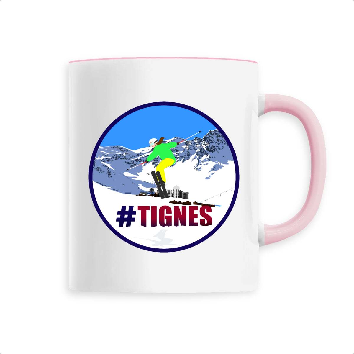 Mug céramique - Anse colorée - 330 ml - Tignes Ski W