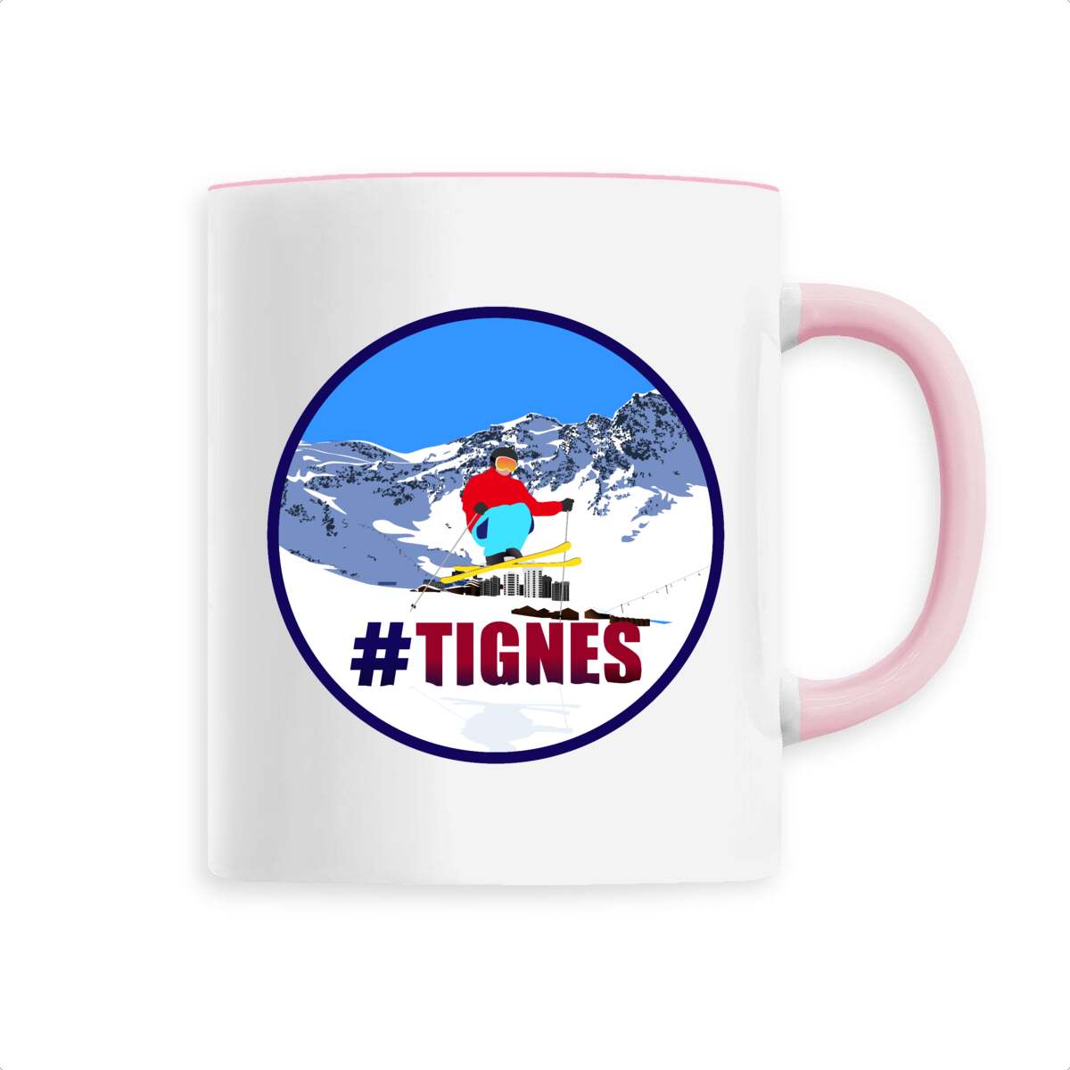 Mug céramique - Anse colorée - 330 ml - Tignes Ski H