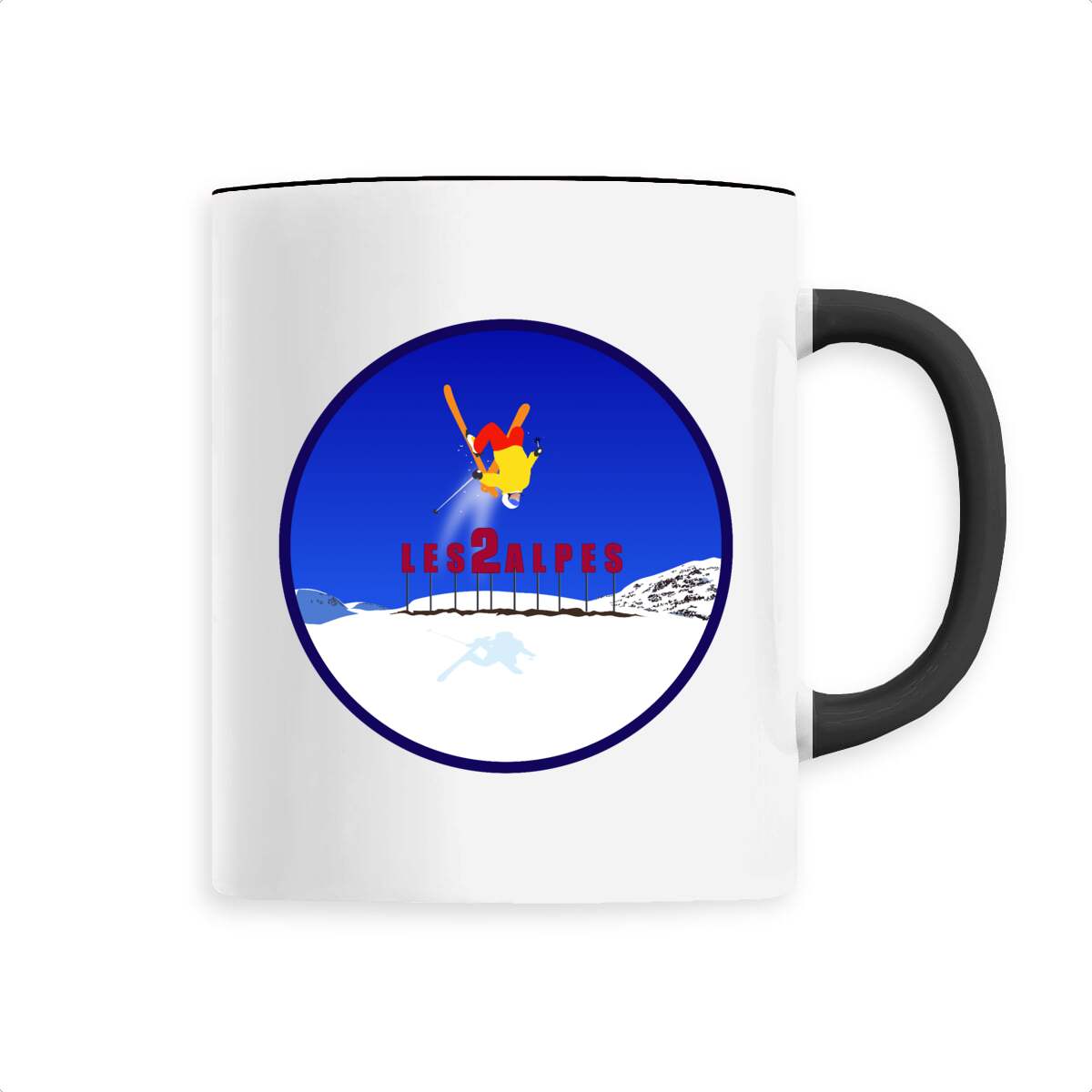 Mug céramique - Anse colorée - 330 ml - Les 2 Alpes Ski H