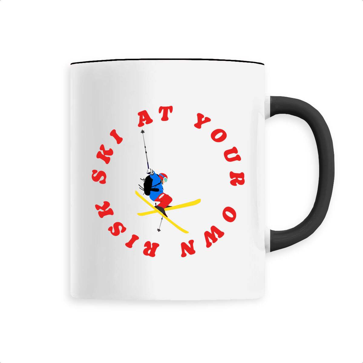 Mug céramique - Anse colorée - 330 ml - Ski at your own risk