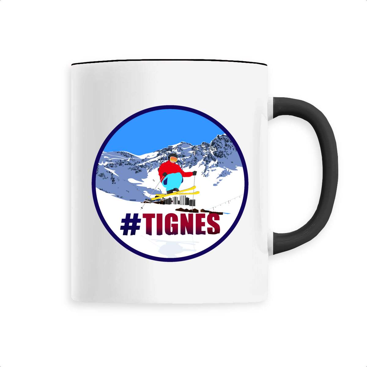 Mug céramique - Anse colorée - 330 ml - Tignes Ski H