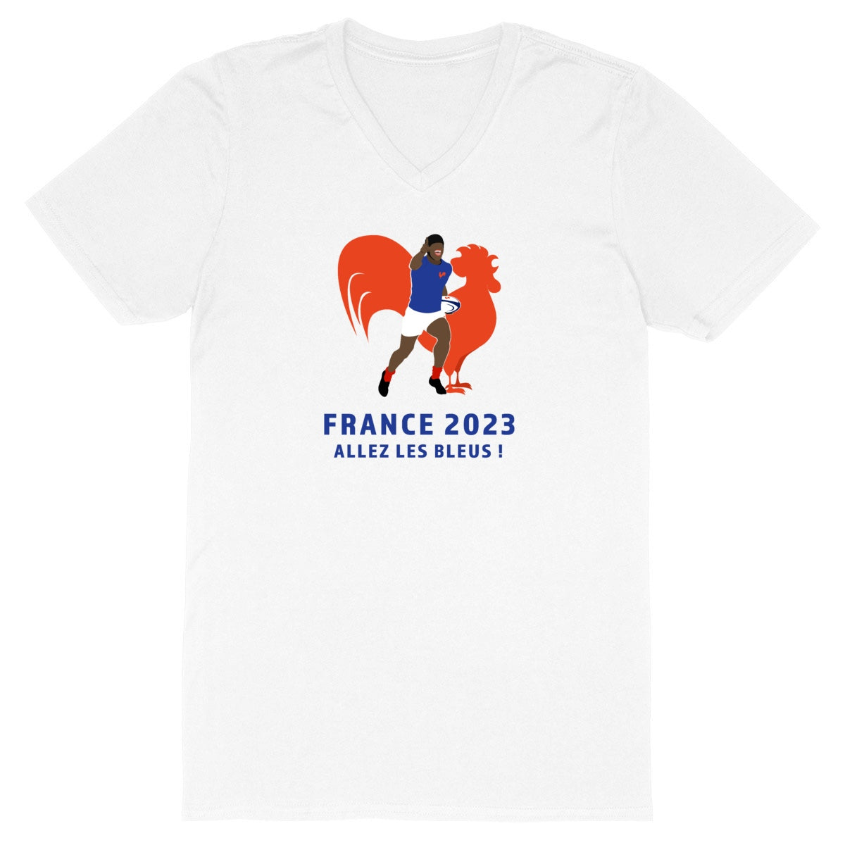 T-shirt Homme - Col V - 100% Coton BIO - Allez les bleus