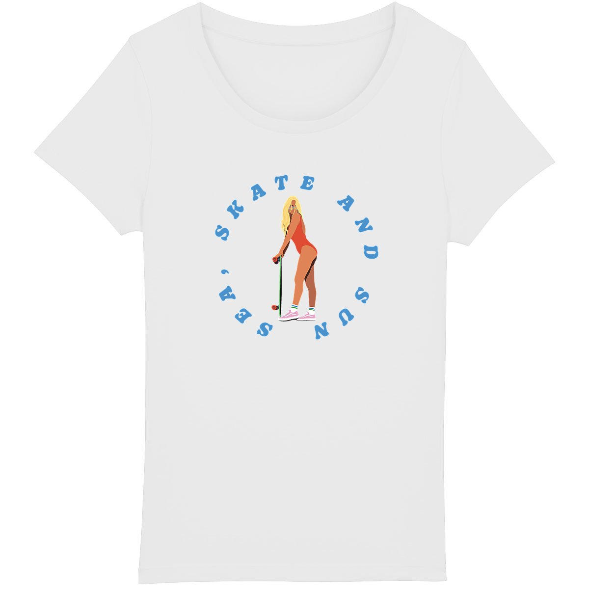 T-shirt Femme - Coupe Classique -100% Coton BIO - Sea, Skate and sun