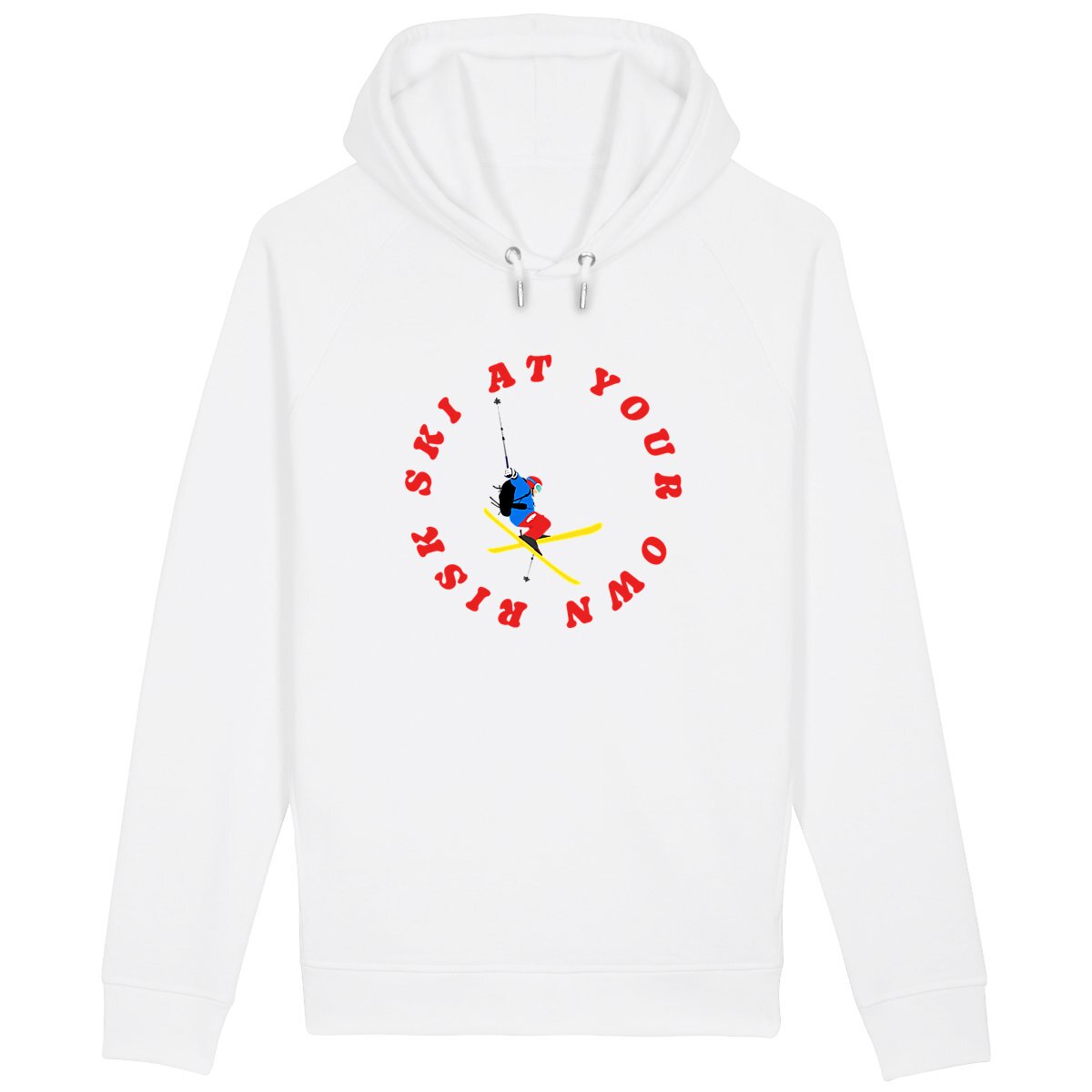 Sweatshirt à capuche Homme - Poches latérales - Coton Bio - Ski at your own risk