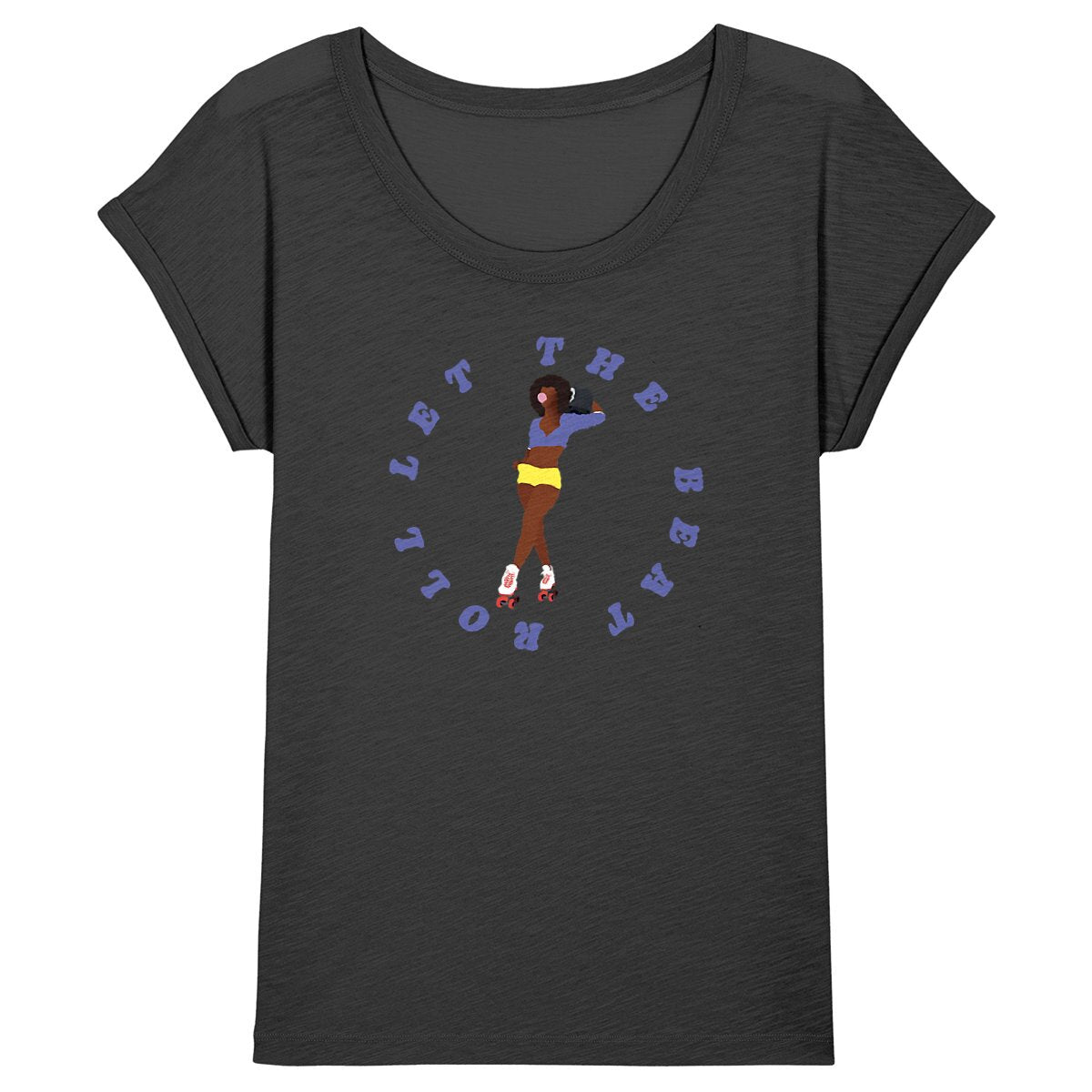 T-shirt Femme - Manches retroussées - 100% Coton BIO - Let the beat roll