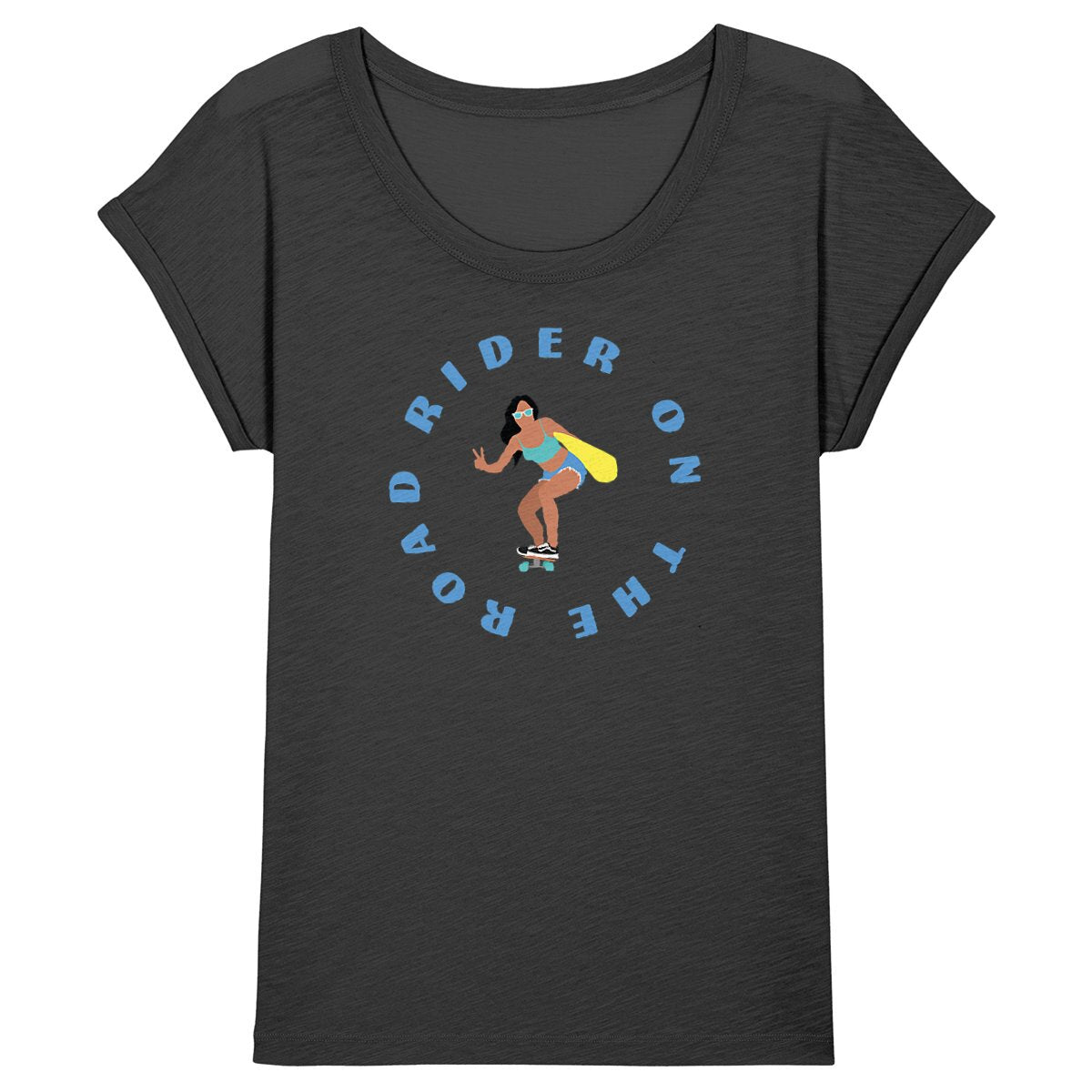 T-shirt Femme - Manches retroussées - 100% Coton BIO - Rider on the road